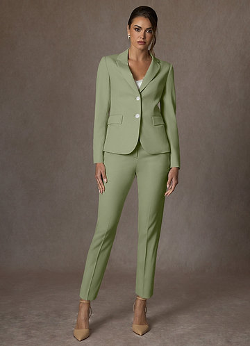 Whitney Pistachio Structured Stretch Full Length Pants Suit front