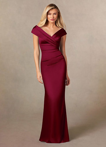 Azazie Ludlow Mother of the Brides Dresses Burgundy Mermaid Pleated Stretch Satin Dress image1