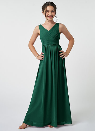 Azazie Kora Junior Emerald A-Line Pleated Chiffon Dress image1