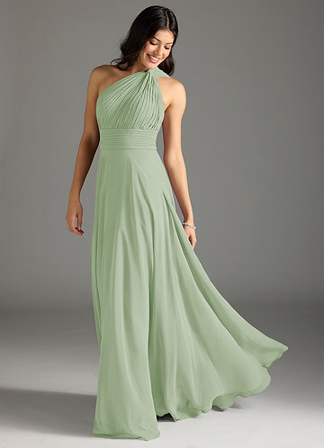 Azazie Charlize Bridesmaid Dresses Dusty Sage A-Line One Shoulder Chiffon Dress image1