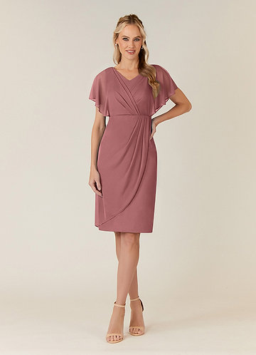 Azazie Waverly Mother of the Brides Dresses Desert Rose Sheath Pleated Mesh Dress image1
