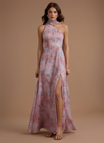 green emerald velvet dress Laundry Tie Back Halter Neck Zipper Back Paisley Print Fit and Flare Satin  Midi Dress main image 1