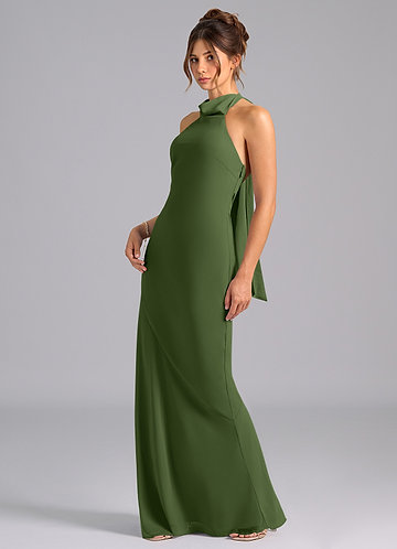 Azazie Velli Bridesmaid Dresses Olive Mermaid High Neck Chiffon Dress image1