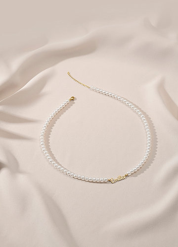 front Personalized Name Pearl Necklace