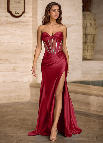 Skylar Burgundy Rhinestone Corset Prom Dress image1