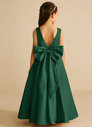 Azazie Pipsy Flower Girl Dresses Dark Green A-Line Bow Matte Satin Dress image1