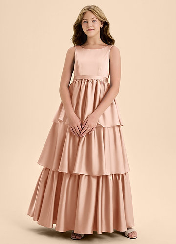Azazie Meadowyn Junior Abito A-Line in Raso Elasticizzato Fiocco Oro Rosa image1