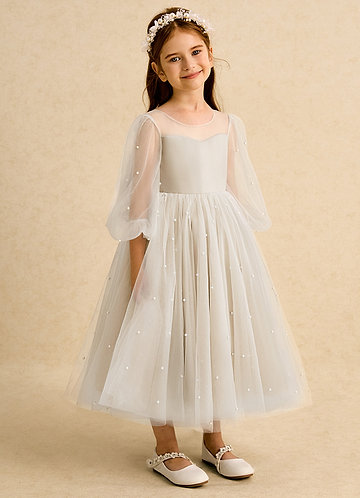 Azazie Trudy Flower Girl Dresses Champagne Ball-Gown Sweetheart Neckline Tulle Dress image1