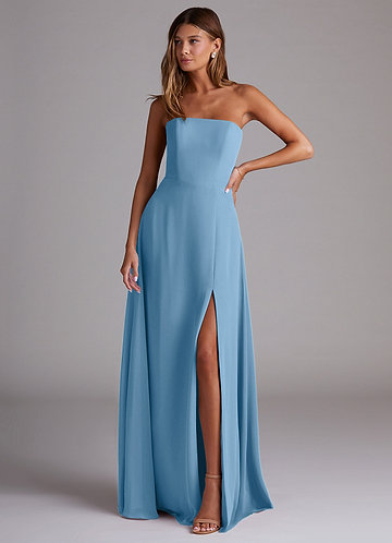 Azazie Wren Abiti da Damigella Abito Convertibile A-Line in Chiffon Spacco Laterale Blu Acciaio image1