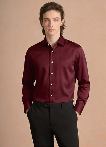front Julian Cabernet Stretch Satin Dress Shirt