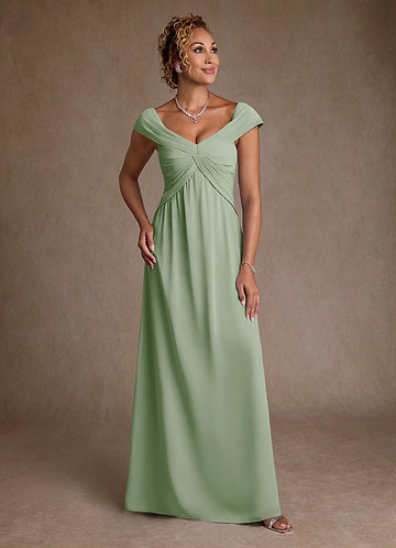 Azazie Myrtle Robe Mère de la Mariée & du Marié Robe Trapèze en Mousseline de soie Plissée Vert Sauge image1