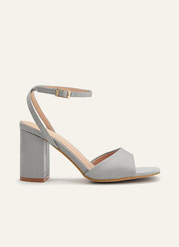 Matching Color Stretch satin Square Toe Block Heels front