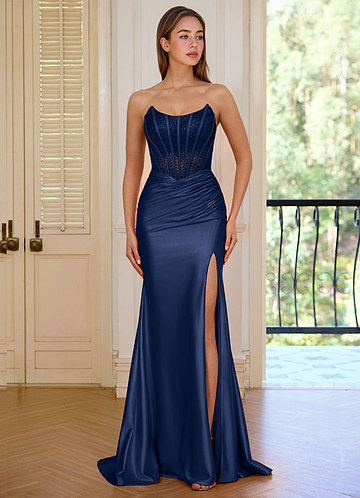 Valeria Flåde Stropløs Satin Havfrue Rhinsten Korset Gallakjole image1