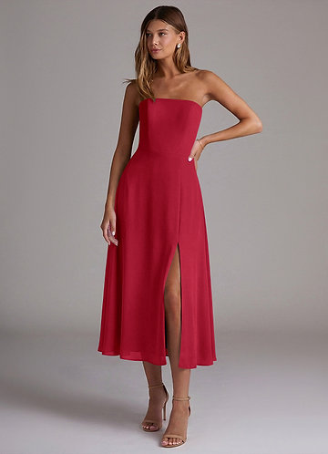 Red Tea Length Or Knee Length Bridesmaid Dresses | Azazie