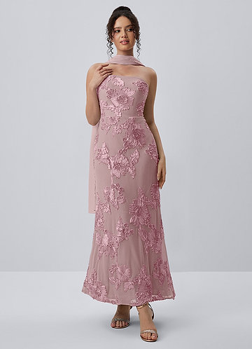 Esperanza Dusty Lilac Strapless 3D Floral Applique Maxi Dress image1