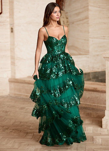 Tindra Green Sequins Ruffles Prom Dress image1