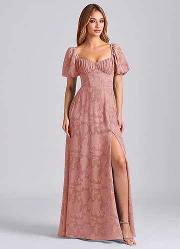 Azazie Mirian Morsiusneitojen mekot A-linja Sydämenmuotoinen pääntie Floral Burnout Lattian pituus Pukeutua image1