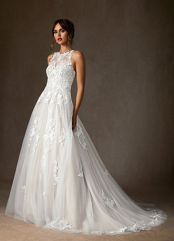 Azazie Melrose Wedding Dresses Diamond White A-Line Sweetheart Lace Tulle Dress image1