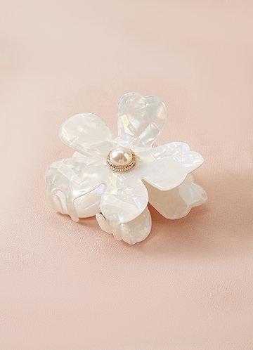 front Iridescent Pearl Flower Claw Clip