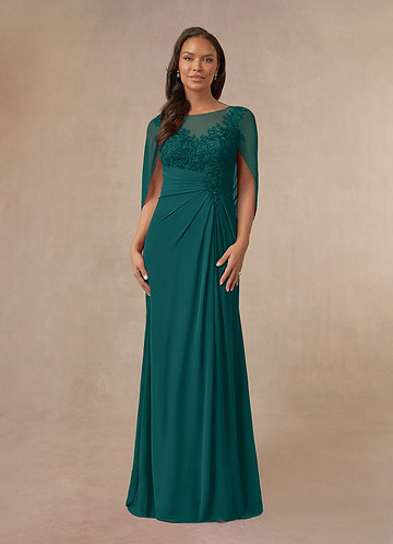 Azazie Hera Mother of the Brides Dresses Peacock A-Line Lace Capelet Chiffon Dress image1 0