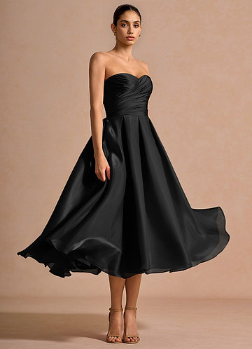 cocktail dress black Ruffle Stretch Crepe Formal Midi low hem that adds movement and shape Black Cocktail Dresses | Azazie