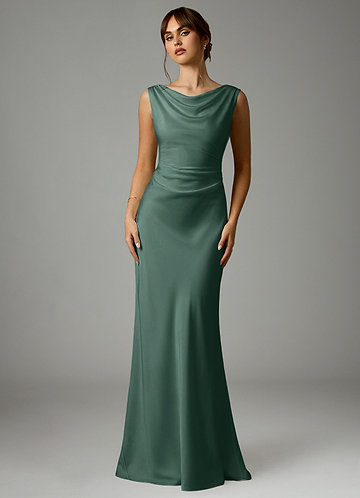 Azazie Kieryn Bridesmaid Dresses Eucalyptus Mermaid Pleated Stretch Satin Dress image1