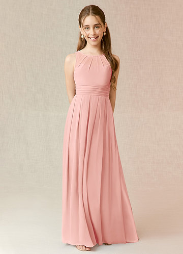 Azazie Bibiane Junior Rosette A-Line Pleated Chiffon Dress image1