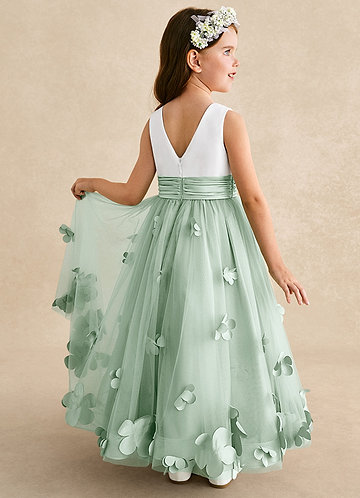 Azazie Vi Flower Girl Dresses Agave A-Line Sleeveless Tulle Dress image1