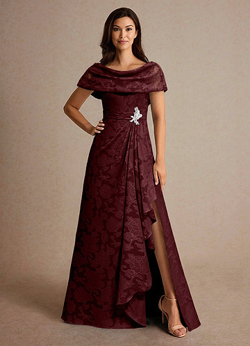 Azazie Branford Mother of the Brides Dresses Cabernet A-Line Pleated Floral Burnout Dress image1
