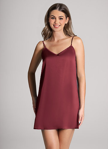 front Matching Color Classic Satin Slip Dress