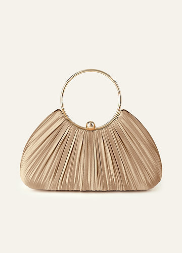 front Matching Color Metallic Satin Pleated Handbag