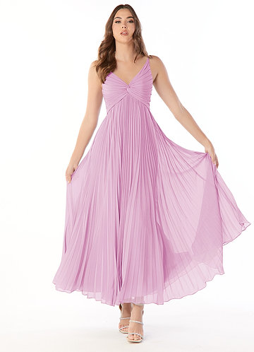 Azazie Raychelle Vestidos de dama de honor Vestido de Rosa Caramelo de Gasa de Línea A con Cuello en V image1