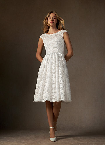 Azazie Ginnie Wedding Dresses Diamond White A-Line Lace Dress image1