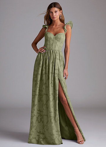 Azazie Denisse Robes Demoiselle d'honneur Robe Trapèze en Blumen-Burnout Rayé Pistache image1