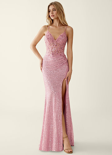 Noellress Pink Lace Sequin Embroidery Beading Prom Dress image1