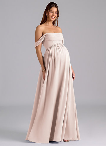 maternity bridesmaid dresses azazie Dalia Off Shoulder Satin Maxi Dress - Lemon main image 0