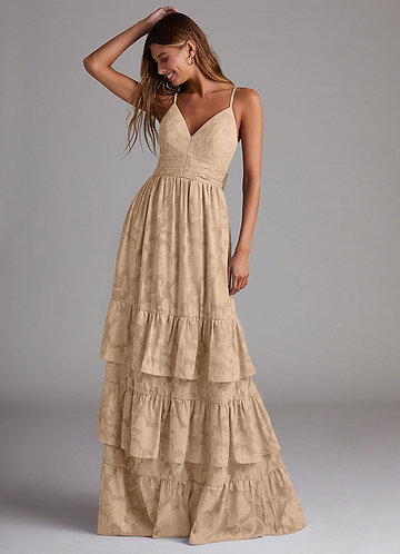 Champagne Cascading Ruffles Bridesmaid Dresses | Azazie