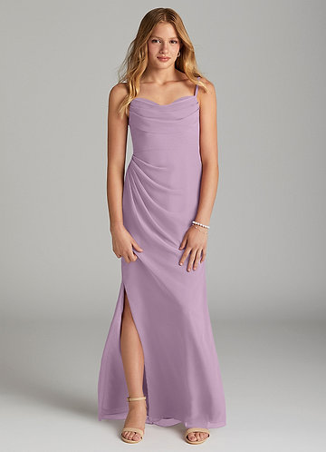 Azazie Mai Junior Vestido Glicínia de Chiffon de Bainha com Plissado image1