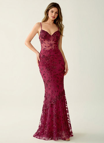 Fayerosa Burgundy Beading Sequin Embroidery Prom Dress image1