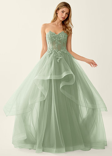 Anais Lysegrøn Korset Blondekjole Med Flæser Og Snøreeffekt På Ryggen image1