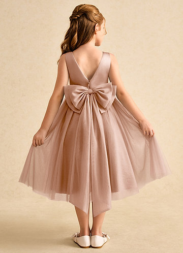 Azazie Winnie Flower Girl Dresses Champagne Rose Ball-Gown Bow Tulle Dress image1