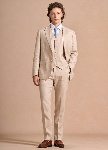 front Harrison Tan 100% Linen 3-Piece Suit