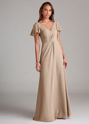 Azazie Adeline Taupe Stretch Satin Bridesmaid Dresses | Azazie
