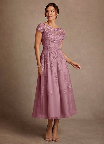 open lace back dress Two-Tone Lavender Beaded Lace Overskirt Mother of Bride Dress main image 1