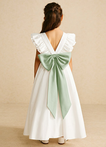 Azazie Aero Flower Girl Dresses Ivory Dusty Sage A-Line Pleated Cotton Dress image1