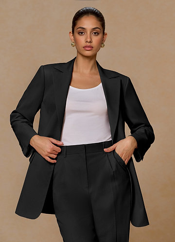 front Margaret Black Cotton Linen Blend Blazer