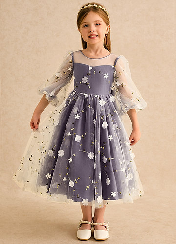 Azazie Elowen Flower Girl Dresses Plum A-Line Sweetheart Neckline Lace Dress image1