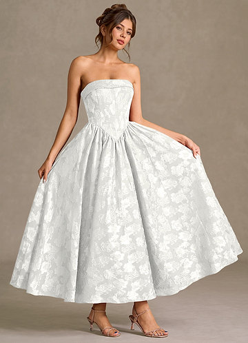 white christmas dresses High Neck Modest White Dress with Embroidery Floral Pattern M main image 1
