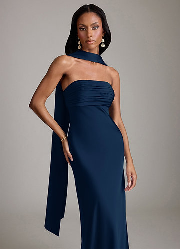 chinese dress ladies Zapaka Women Sparkly Navy Homecoming Dress with Lace Strapless Bodycon Ruched Cocktail Dress with Slit, Navy / US20W main image 1