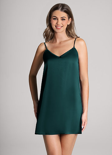 front Matching Color Classic Satin Slip Dress